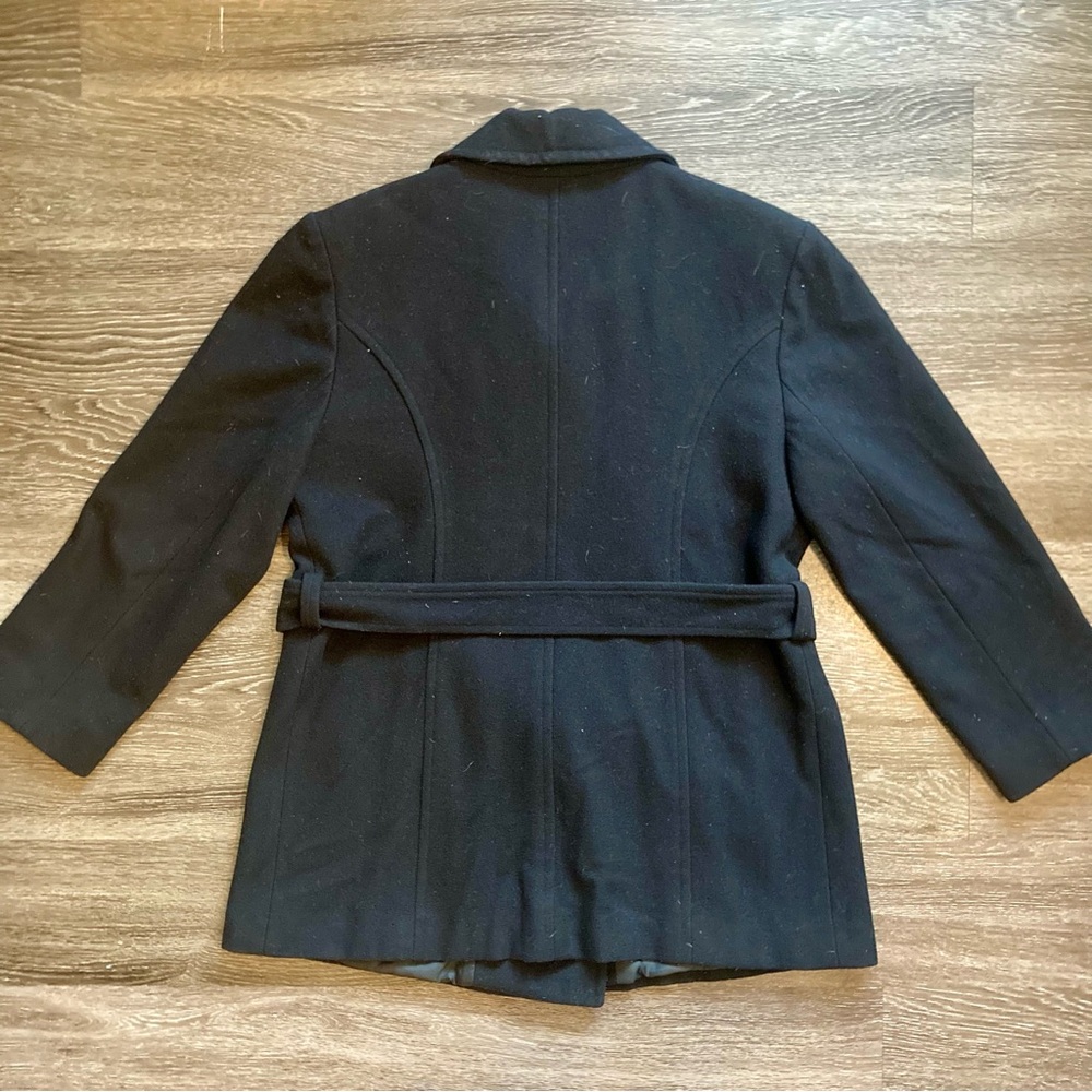 Jason Kole black wool double breasted belted jacket in size large - Picture 2 of 7